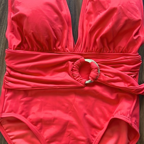 Michael Kors Belted Surplice Plunge One Piece - Picture 6 of 15